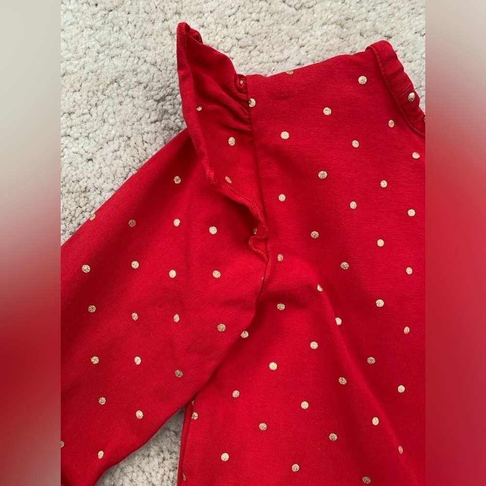 Hanna Andersson Size 120, 6-7, Red with Gold Polka Dots Holiday Dress - Picture 4 of 6